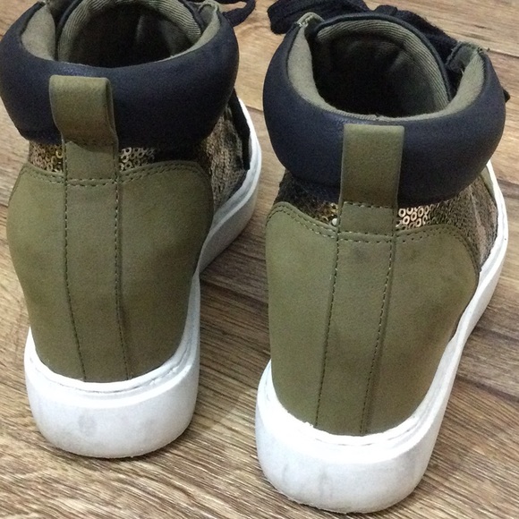 Mix No. 6 Olive/Black/Army Sequin Heel Sneaker Woman Size 8 - Picture 3 of 9